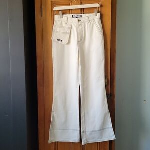 CRANK Korean Streetwear Wide Leg Cargo Jeans off-white size 27